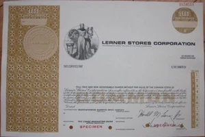 Lerner Stores, New York & Company 1970s Specimen Stock Certificate, Clothing - Picture 1 of 1