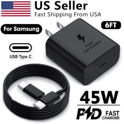 Cargador de pared súper rápido tipo USB C 45W + cable de 6 pies compatible con Samsung Galaxy S21 S22 S23 Foto 1 de 4
