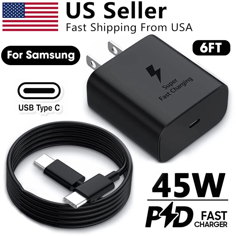 45W Type USB C Super Fast Wall Charger +6ft Cable For Samsung Galaxy S21 S22 S23 - Image 1 of 4