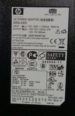 GENUINE HP PRINTER AC POWER ADAPTER 0950-4491 32V 1100mA 16V 1600mA - Image 1 of 3