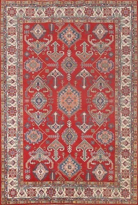 Vegetable Dye Handmade Red/ Ivory Super Kazak Living Room Rug Area Carpet 7'x9' - Image 1 of 4