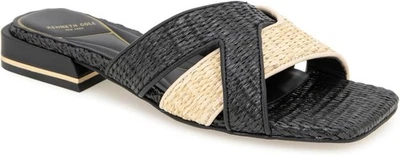 Kenneth Cole Issa Raffia Two Tone Black Slides Sandals - Women's Size 9M NWOB - Image 1 of 4