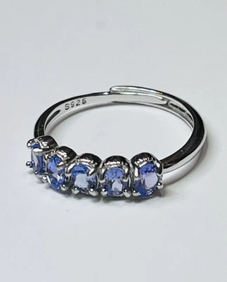 Anillo banda tenis media eternidad tanzanita azul púrpura natural de plata de ley 925 Foto 1 de 4
