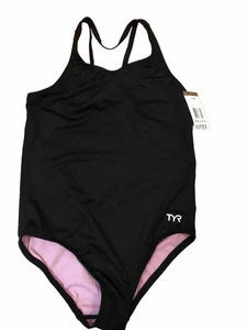 TYR Girls' Durafast Lite Ella Maxfit Swimsuit, Black/Pink. Size L(10/12) - Picture 1 of 3
