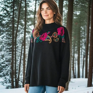 Vintage Stefano kuscheliger Blumen Pullover Übergröße 18 20 Stickerei 90er Landhaus Ramie Strick - Bild 1 von 22