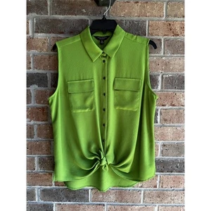 Investments Women's Green Tie Front Button Up Sleeveless Shirts Petite Large NWT - Picture 1 of 4