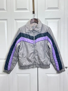 Vintage 80's Retro Womens Puffer Jacket Zip Sleeves Silver Gray Size S(See Desc) - Picture 1 of 13
