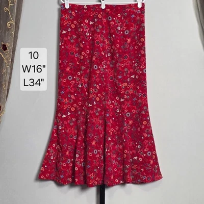 Christopher & Banks Skirt Women's 10 Red Floral Paisley Gore A-Line Maxi Long - Image 1 of 4