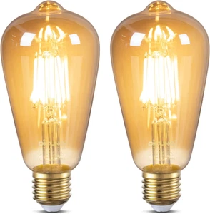 2 Pack E27 LED Edison Bulbs 6W 600LM 2200K Warm White Vintage Amber Glass 60W Eq - Picture 1 of 12