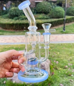8" Glass Bong Baby Blue Wig Wag Perc Percolator Smoking Water Pipe Hookah W/Bowl - Picture 1 of 10
