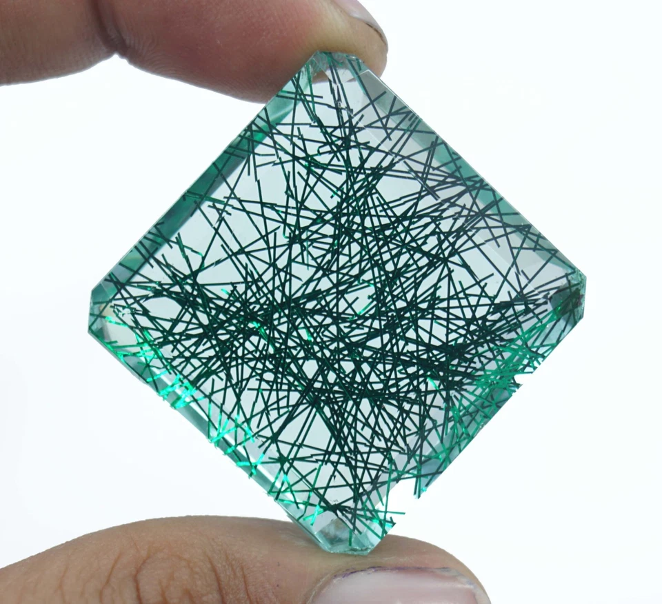 Natural Certified 127.65  Ct Radiant Cut Green Rutilated Quartz Loose Gemstone - Image 1 of 4