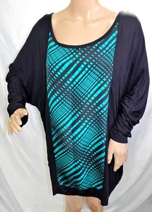 Covington Women Plus Size 3x Black Green Geo Tunic Top Blouse Shirt Sweater - Picture 1 of 12