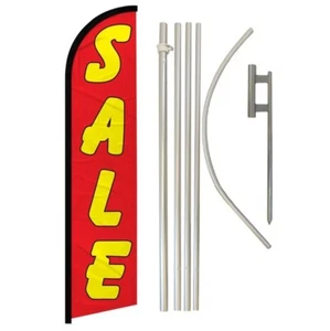 Sale Red Yellow Advertising Windless Banner Flag & Flag Pole Kit & Ground Spike - Picture 1 of 1