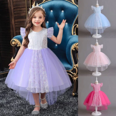 Kids Girls Floral Lace Long Flower Dress Wedding Bridesmaid Party Prom Ball Gown - Image 1 of 4