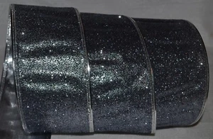 Wired Ribbon~Glitz Silver Black Sparkle~Holiday~2.5"~Wavy~Wreath~Gift~Bow - Picture 1 of 1