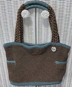 The Sak -Crochet Purse Handbag Beige W / Aqua Trim