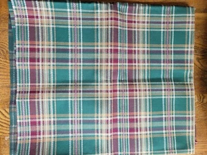 Vintage Green Plaid Uphostery Home Deco Fabric Coated Back 56"W x 32" L New - Picture 1 of 5