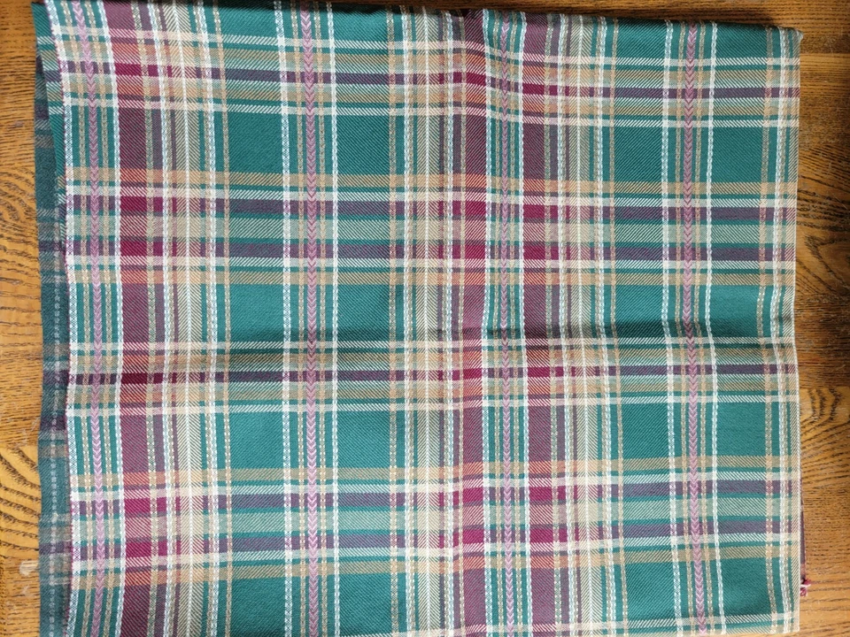 Vintage Green Plaid Uphostery Home Deco Fabric Coated Back 56"W x 32" L New - Image 1 of 4