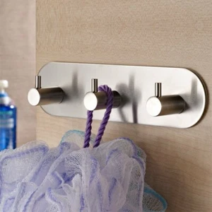 304 Stainless Steel Towel Hooks Rack Coat 3-Hooks Towel Coat Key Stick Adhesive - Picture 1 of 16