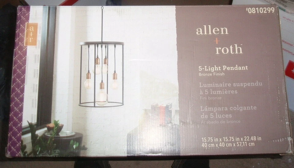 Allen + Roth Open Cage 5-Light Bronze Finish Pendant-New-#34828 - Image 1 of 1