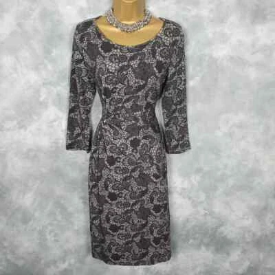 Betty Barclay Grey Mix Paisley Floral Print Stretch Elegant Sheath Dress Size 10 - Image 1 of 4