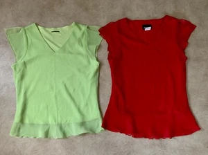 EXPRESSION Top Women’s Size 12 Bust 85cm Two Green Red Sheer Lined Vintage - Bild 1 von 12