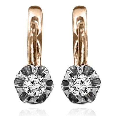14k Solid Rose and white Gold Genuine Diamond Girl's Earrings  #E1671 .. - Image 1 of 4