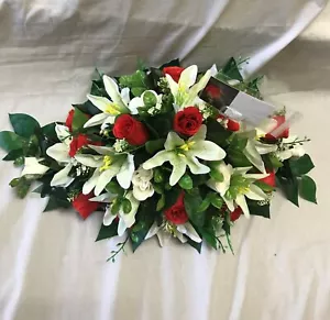 Artificial Silk Funeral Flower Casket Topper Wreath Coffin Spray Tribute Baby - Picture 1 of 6