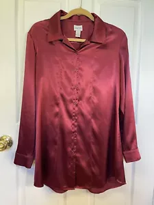 Chico’s 1 (size 8) Sleep Shirt Silky Burgandy Button Nightgown Satin SleepShirt - Picture 1 of 12