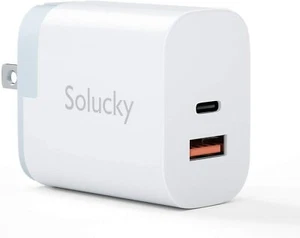 USB C Charger, Solucky Foldable Dual Port 18W Wall Charger with Power Delivery P - Picture 1 of 7