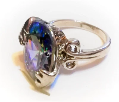 ANELLO '30 TOPAZIO-MISTICO ARCOBALENO di FUOCO CM.2, lega ARGENTO925/PLATINO ! - Immagine 1 di 4