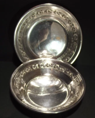 2 复古 REED & BARTON 银板 EPNS 糖果/沙漠碗盘 1204 经典玫瑰 — 第 1/4 张图片