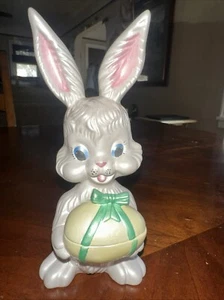 Vintage Keramik handbemalt Hase hält Ei öffnet sich * Schmuck Ring Halter 7" - Bild 1 von 9