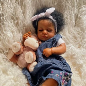19" Soft Body Reborn Baby Doll African American Black Skin Newborn Girl Doll Toy - Picture 1 of 5