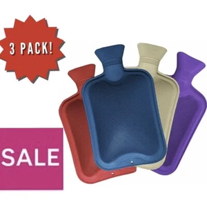 3 X 2L Hot Water Bottle Natural Rubber Warmer Large Pain Relief Heat Heavy Duty - Picture 1 of 4