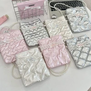 Love Heart Pearls Chain Crossbody Bag Space Cotton Shoulder Bag Office Worker - Picture 1 of 16