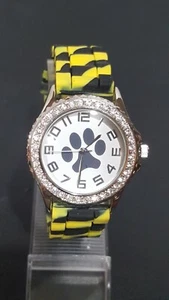 Reloj Pulsera Geneva Silicona Cara Pata Negra Estrás Cristal Amarillo Negro - Imagen 1 de 4