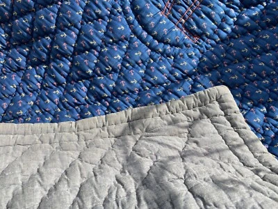 Jeté de Lit Boutis Provençal Surpiqué Surpiqûres Ancre Marine Bateau Mer Ancien - Photo 1/4