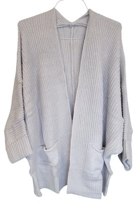 Cárdigan Suave Gris Claro Tejido Suelto Bolsillos Frente Abierto Para Mujer XL NUEVO Foto 1 de 4