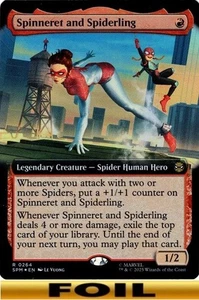 1x - Spinneret and Spiderling - FOIL EXTENDED ART #264 - Marvel's Spider-Man MTG - Picture 1 of 1