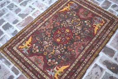 Alfombra negra afgana Baluchi medallón alfombra floral oriental tribal hecha a mano 3x5 Foto 1 de 4