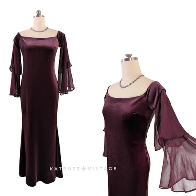 Teri Jon Maxi Dress Evening Gown 12 Red Burgundy Velvet Silk Off Shoulder Goth - Image 1 of 4