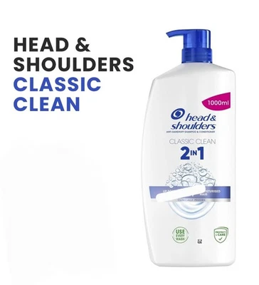Head&Shoulders Classic Clean 2in1 Shampoo&Conditioner 1000ml 100% Dandruff Free  - Image 1 of 4