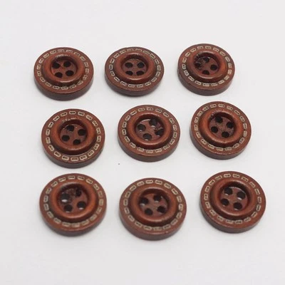 100pcs 15mm Vintage Brown Wooden Buttons - 4-Hole Antique Round Sewing Buttons - Image 1 of 4