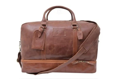 Rustic Tan Brown Leather Duffle Hand Bag Travel Luggage Unisex Vintage Genuine - Image 1 of 4
