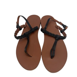 M. Gemi Sandals Women Size 9.5 Black Strappt Braided Leather Flat Thong - Picture 1 of 11