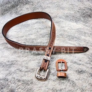 Vogt Tooled Western Belt w/ Inlayed Ruby Sterling Ranger Buckle Set - Picture 1 of 1