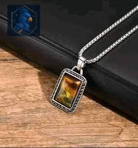 Renaissance Costume Tiger’s Eye Gemstone Rope Edge Amulet Boxed Gift For Him - Bild 1 von 12
