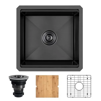 Bar Sink,Undermount Bar Sink 17" X 17",Stainless Steel Bar & Black 17 X 17 inch - Image 1 of 4