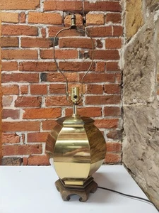 Vintage Brass-Tone Metal Table Lamp 24" Tall Hexagon Shape, Treated & Works - Picture 1 of 9
